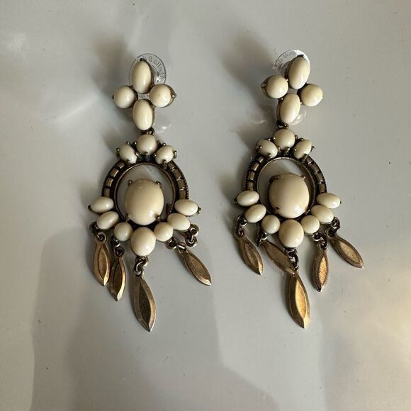 Stella & Dot Havana Chandelier Earrings Dangle Ivory Gold Boho Festival - Picture 1 of 2